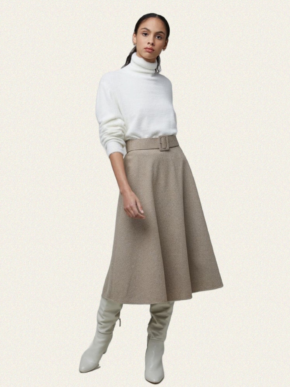Oak + Fort A-Line Belted Midi Skirt